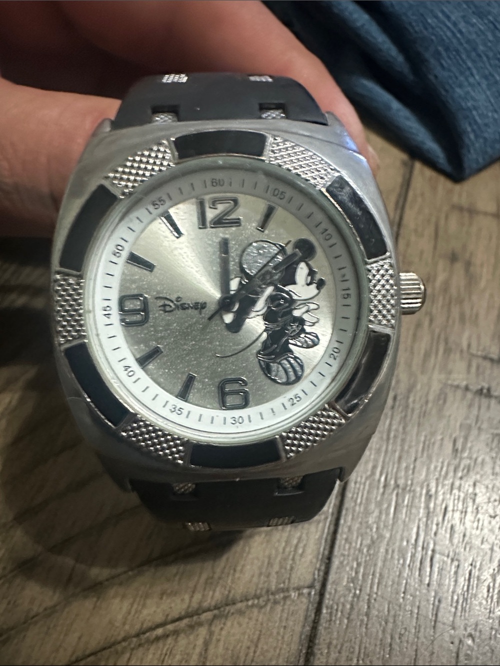 Disney Silver Dial Mickey Mouse Sport Watch with Black Strap